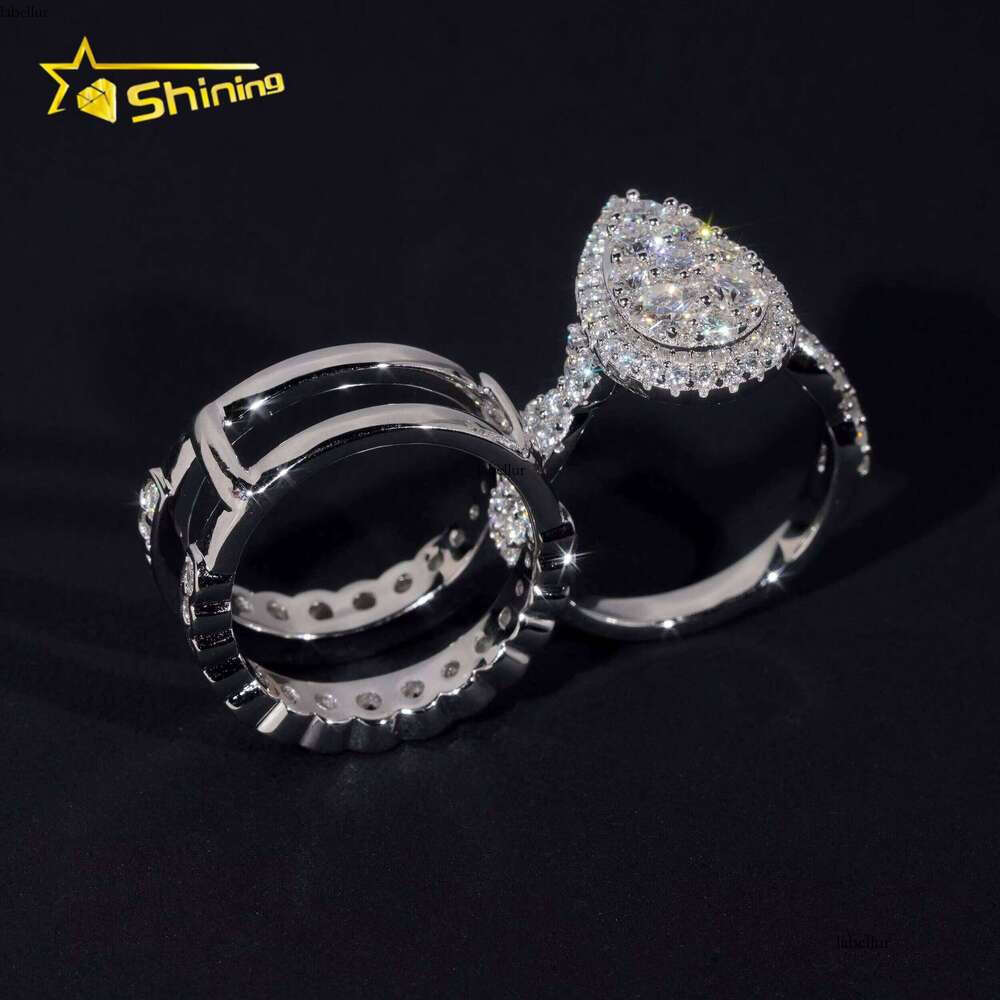 Fashion Silver Plated Rhodium Full VVS Cubic Zirconia Wedding Engagement Ring Set