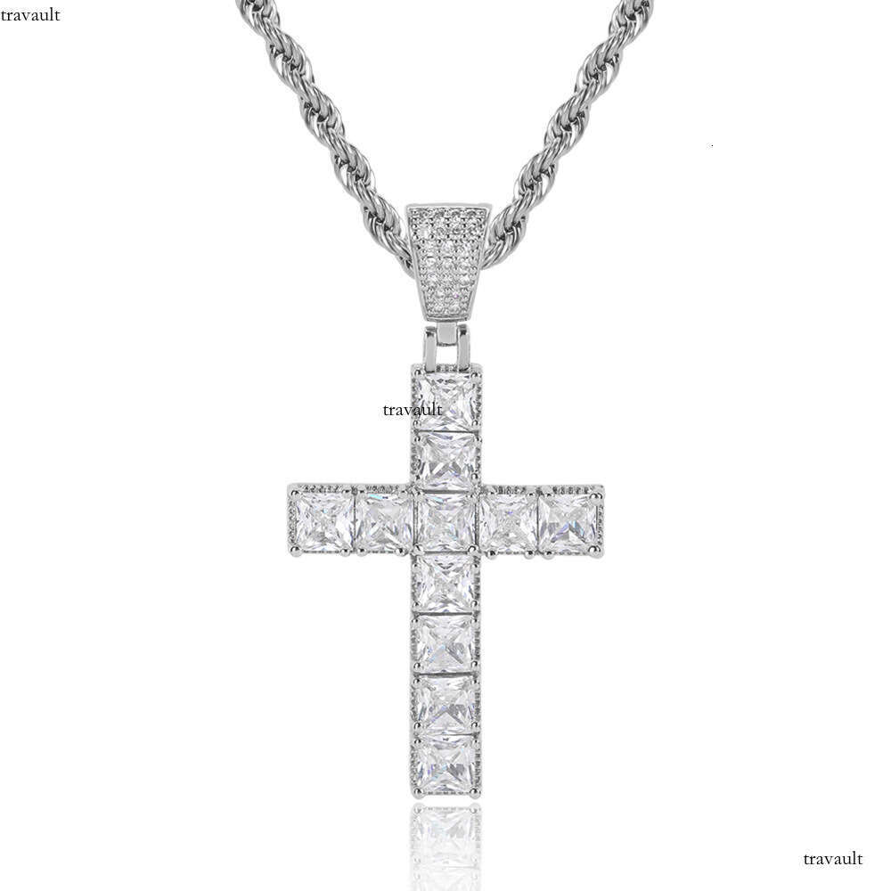 Hip Hop Square Moissanite chain Cross Pendant Trendy Men's Necklace Personalized Jewelry
