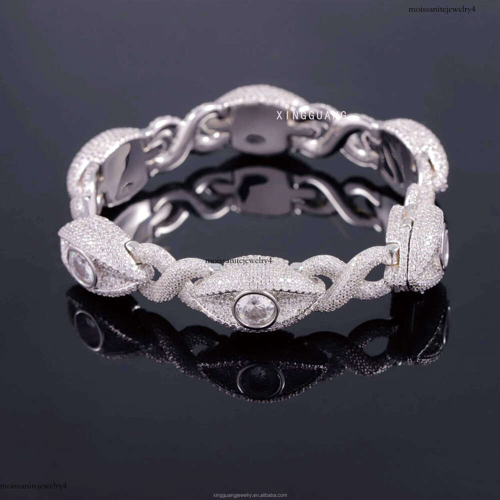 Hip Hop Evil Eye S Sier Gold Plated VVS Moissanite Dia Mens Bracelet with GRA Certificate