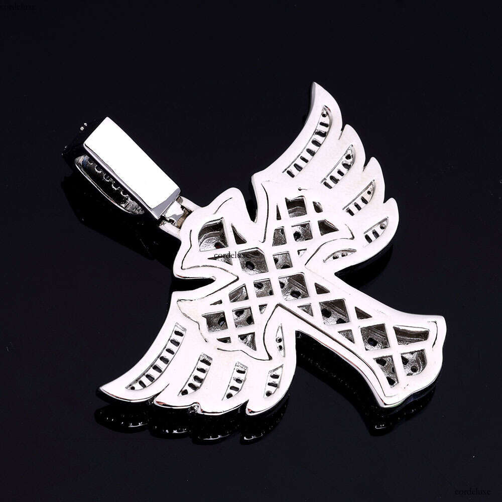 Hip Hop Angel Wings Moissanite chain Cross Pendant Necklace Fashionable Personality Trendy Men's Jewelry