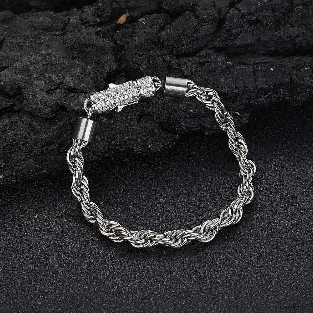6mm Dia-Encrusted Buckle Stainless Titanium Steel Jewelry Twist Chain Gold Men's Bracelet Accessories