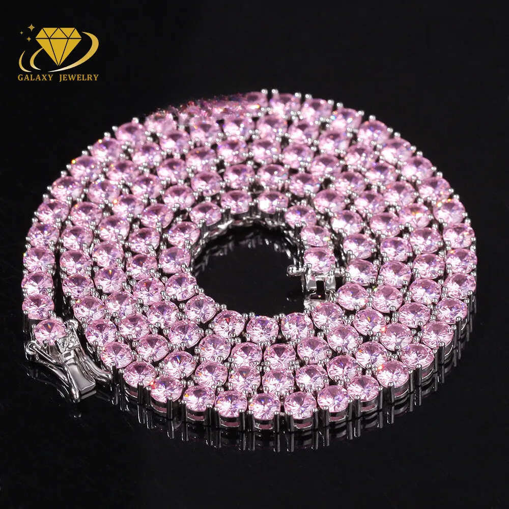 2-6mm Hiphop Sier Pink Bracelet Iced Out GRA Certified Mossanite Jewelry Necklace Rainbow Moissanite Tennis Chain