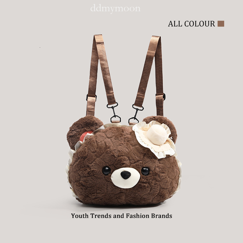 Cute Bear Big Head Plush Toy Backpack for Girls Lolita Style ddmymoon