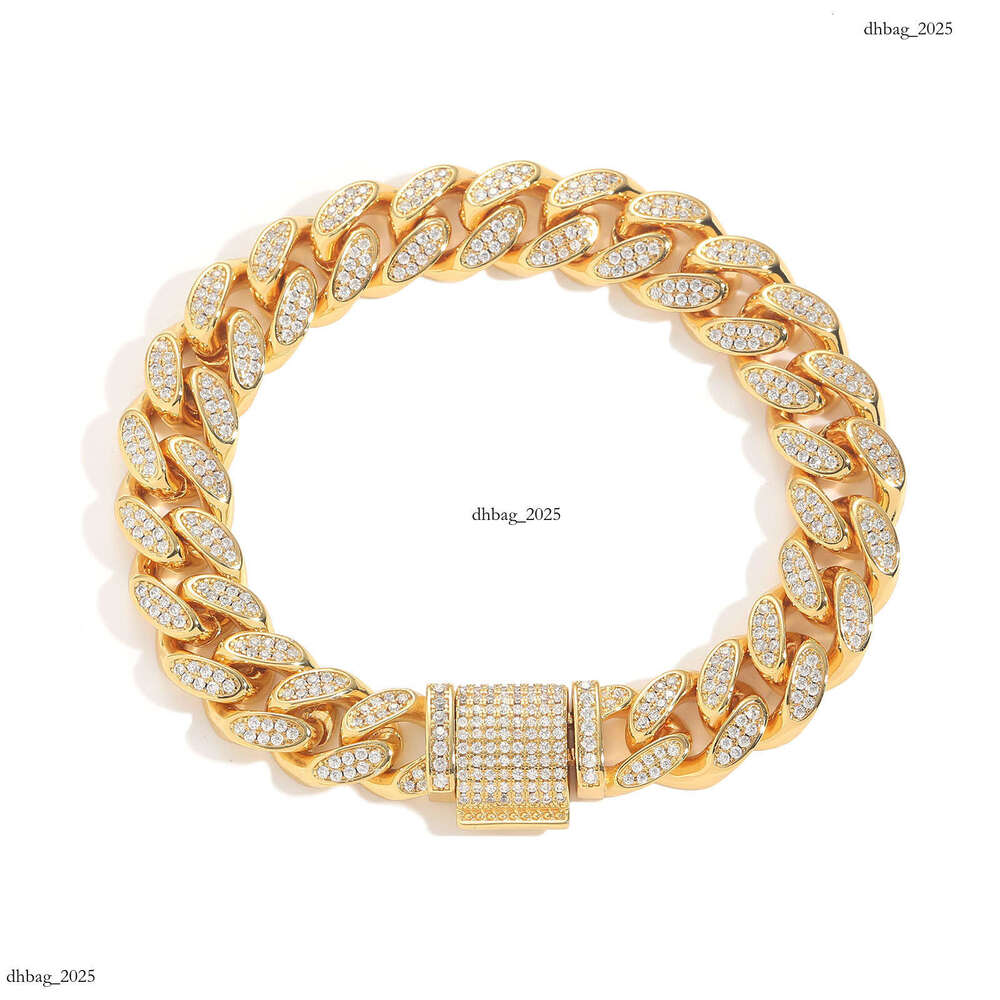 Zircon 12mm Flip Clasp Double Row Full Dia Cuban Chain Trendy Brand Personality Men's Hip Hop Bracelet