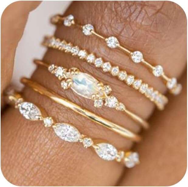 Stackable for Women Set Dainty Gold Plated Cubic Zirconia Thumb Thin Eternity Engagement Rings