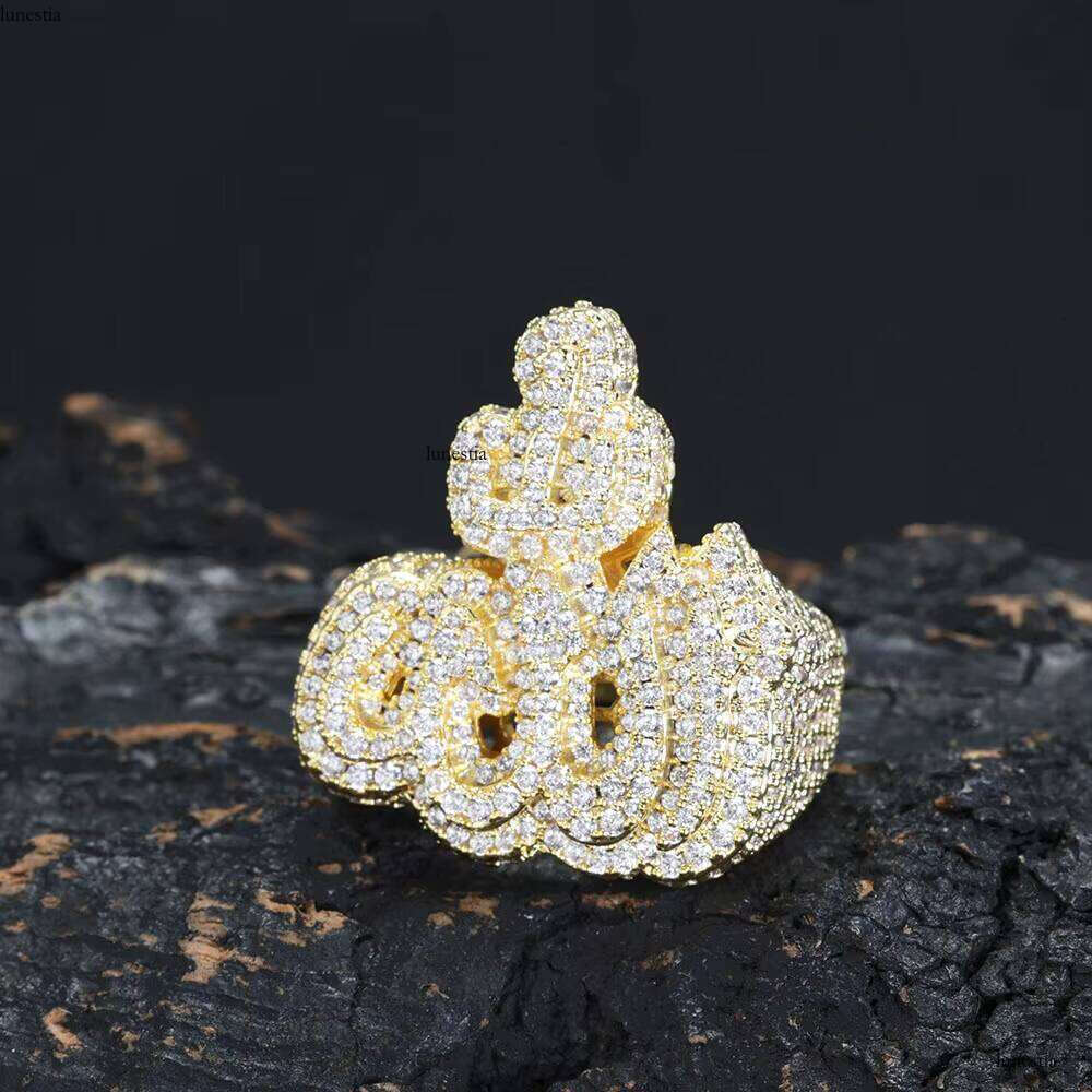 NUOYA New Design Iced Out Dia Allah Hip Hop Jewelry Fashion Sier Gold Plated Fire Ring for Men Women
