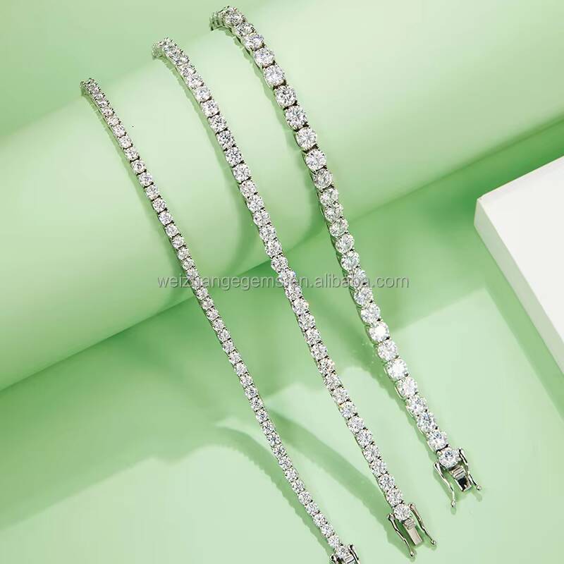 Sier Hip Hop Fine Jewelry Round Brilliant Cut Moissanite Dia 3mm-5mm Tennis Chain Bracelet/necklace for Men and Women