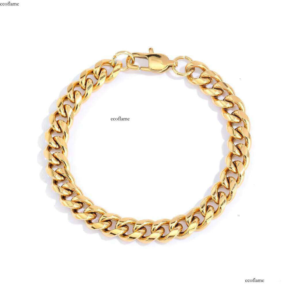 NUOYA Gold Plated 8mm Stainless Steel Sier Polished Miami Cuban Link Chain Bracelet Men Hip Hop Jewelry
