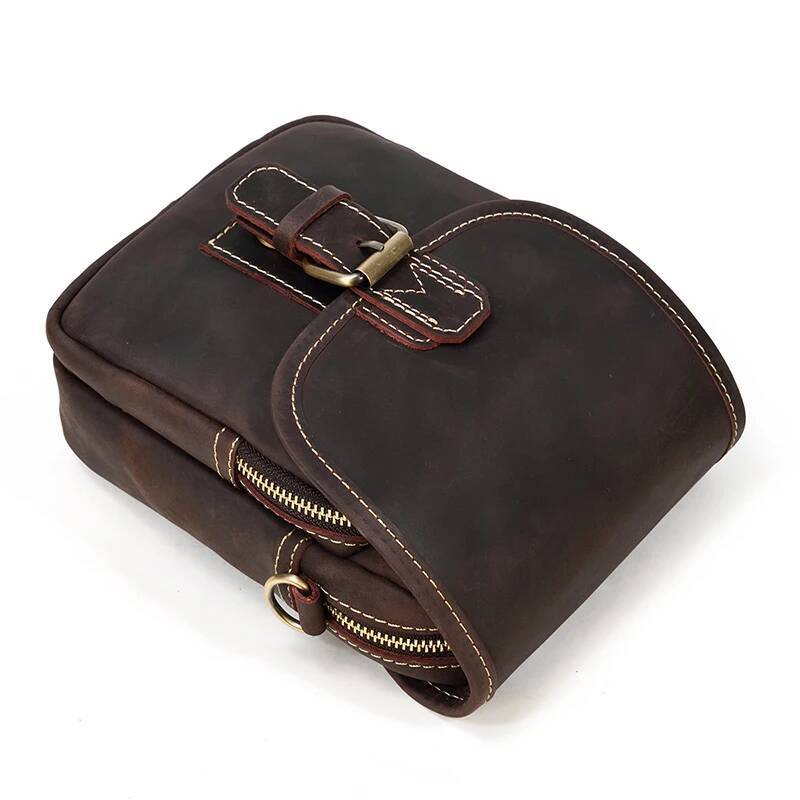 MAHEU Vintage Leather Small Shoulder Bags for men Crossbody Mini Sling Bag Belt Pouch For Men Male Waist Pack