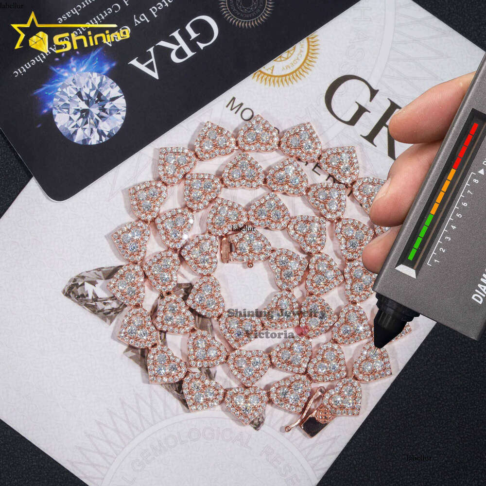 Wholesale price sier d color vvs moissanite hip hop jewelry iced out 8mm dia chain heart bracelet for women
