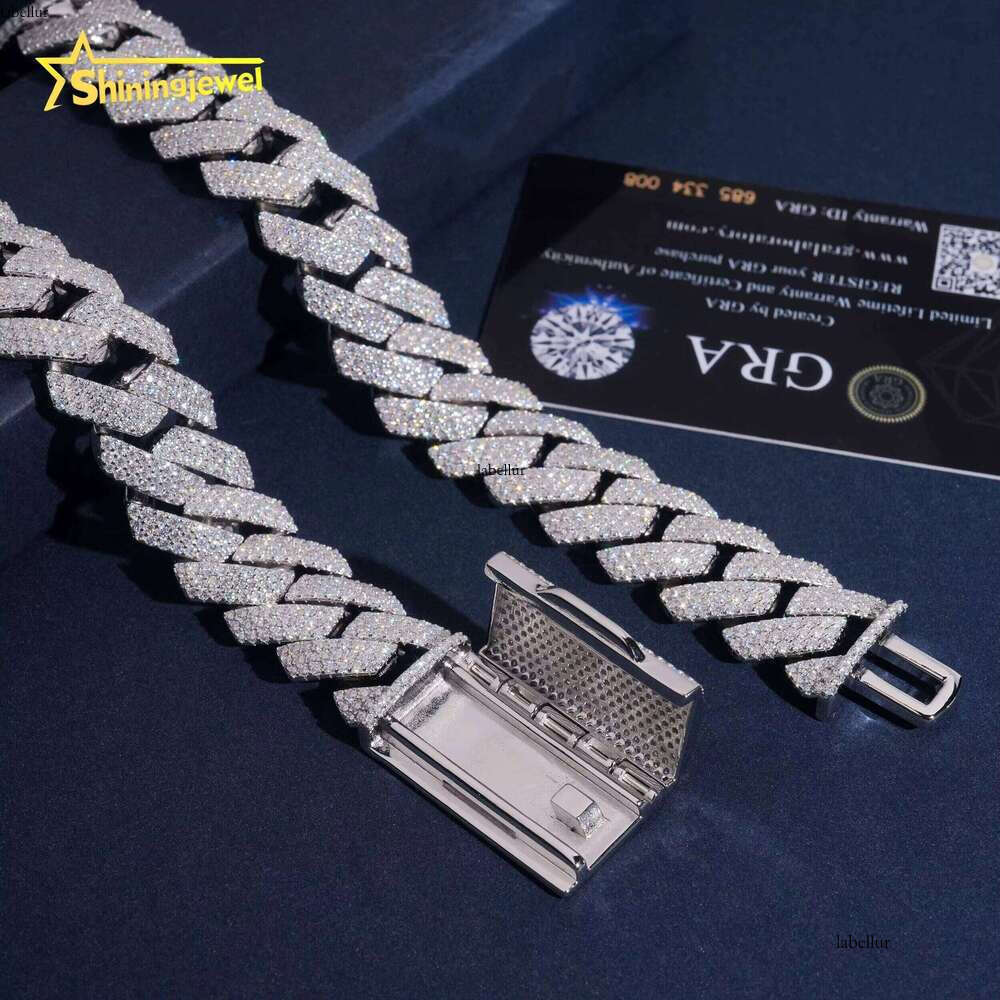3 Rows 20Mm Thick Moissanite Hip Hop Jewelry Sier Iced Out Cuban Chain