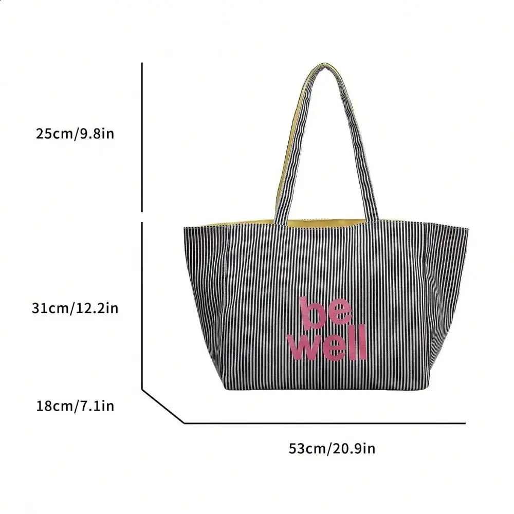 Korean Style Versatile Womens Shoulder Bag Canvas Stripe Tote Bag Two-sided Large Capacity Handbag Womens Accessory 250809