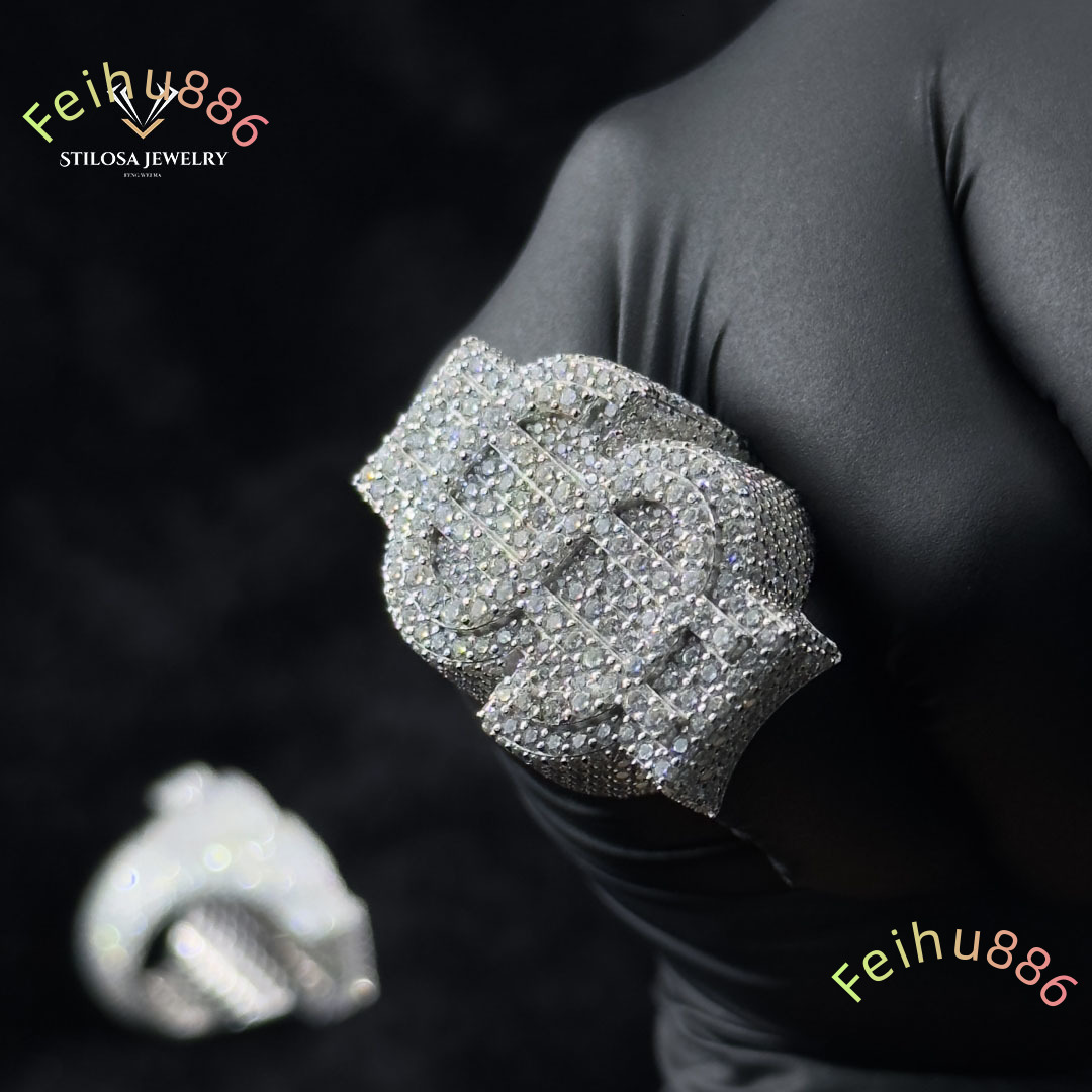 Hip Hop Ring Fashion Jewelry Iced Out Ring Pass Tester Jewelry Men 925 Sterling Silver Vvs Moissanite Hip Hop Ring