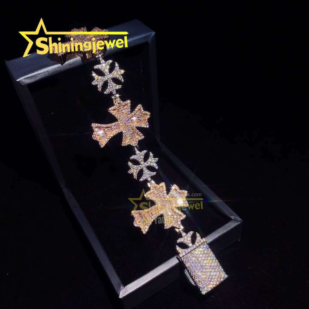 Snowflake Cross Bracelet Large 31.6Mm Two-Tone Hip-Hop Sier Religious Jewelry Moissanite Cuban Chain