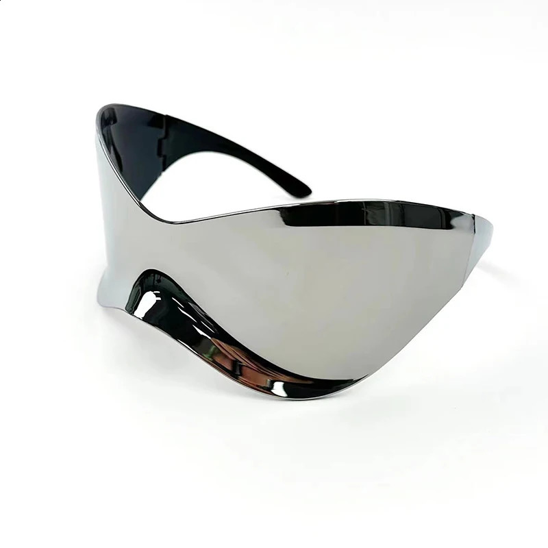 Oversized Futuristic Shield Sunglasses for Women Men Fashion Silver Mask Visor Sun Glasses Female Punk Y2K Eyeglasses 250805