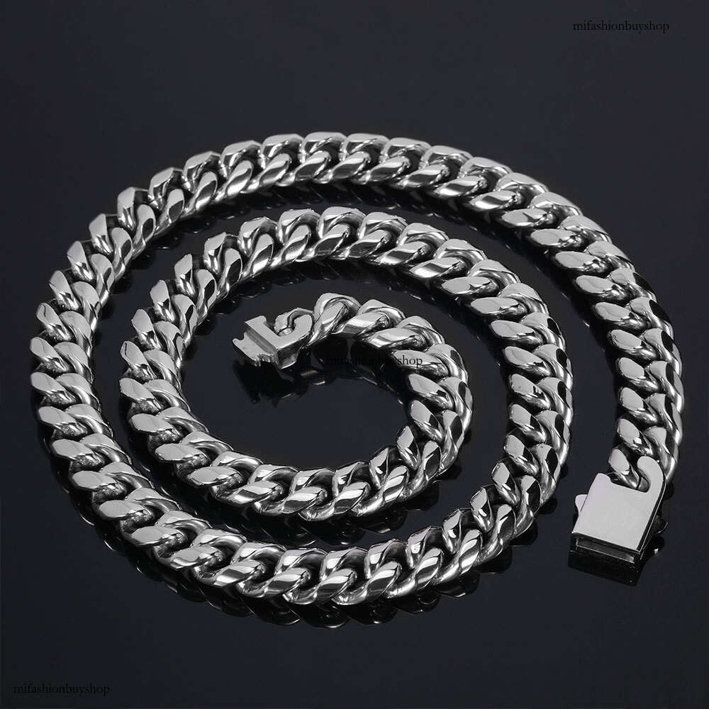 Hip Hop Smooth Buckle Stainless Cuban Chain Titanium Steel Polished Round Grinding Encrypted Miami Men's Necklace