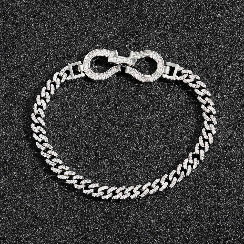 New Horseshoe Buckle Cuban Chain 4mm Micro-Paved Zircon Fashion Niche Unisex Bracelet Hip-Hop Accessory
