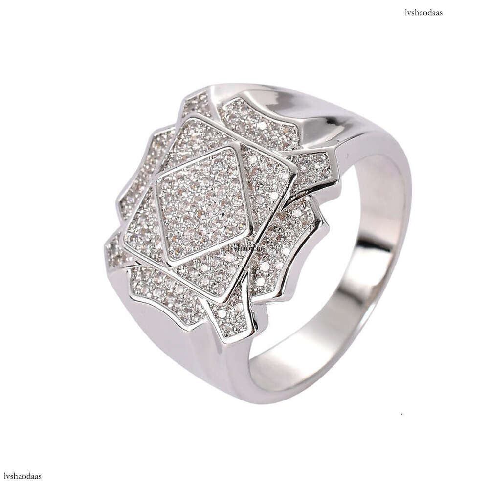 Hip Hop Men's AAA High-End Zircon Geometric Bling CZ Ring