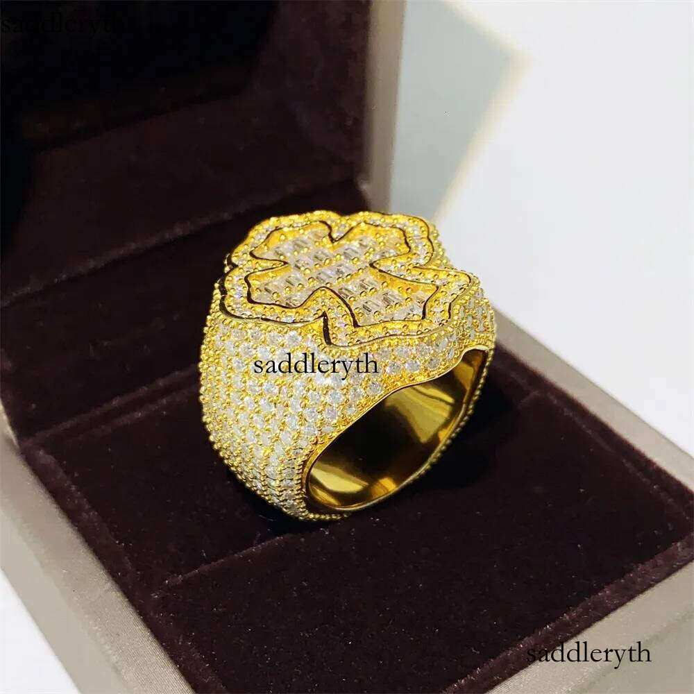 Zhenxuan s Sier Inlaid VVS Moissanite Hip Hop Cross Ring Fashion Trend Essential Ins Jewelry da