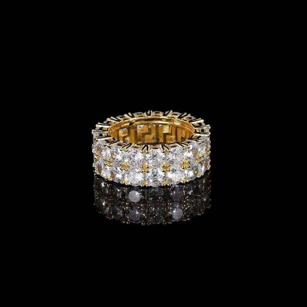 Hip Hop Jewelry Iced Out Dia Gold Plated Double Row 3A CZ Ring for Men