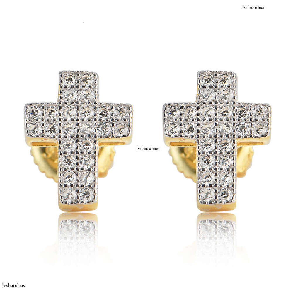 New Cross Hip-Hop Micro-Paved Zircon Full Sterling High-End Men's Iced Out VVS Earrings