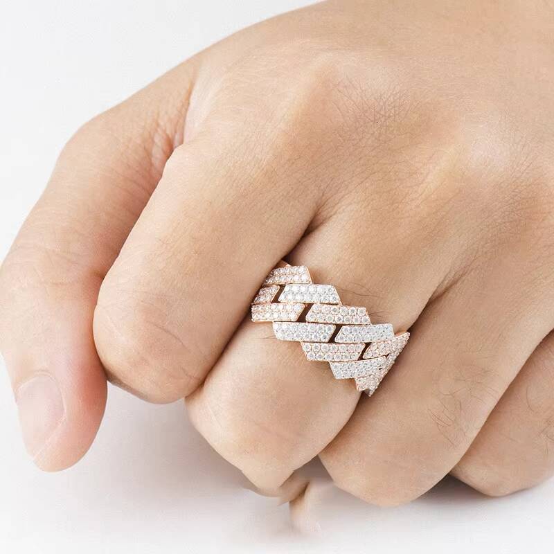 Luxury Lab Grown Moissanite Diamond Iced Out Gold Big Ring 925 Silver Hip Hop 18k Gold Plated Man Rings