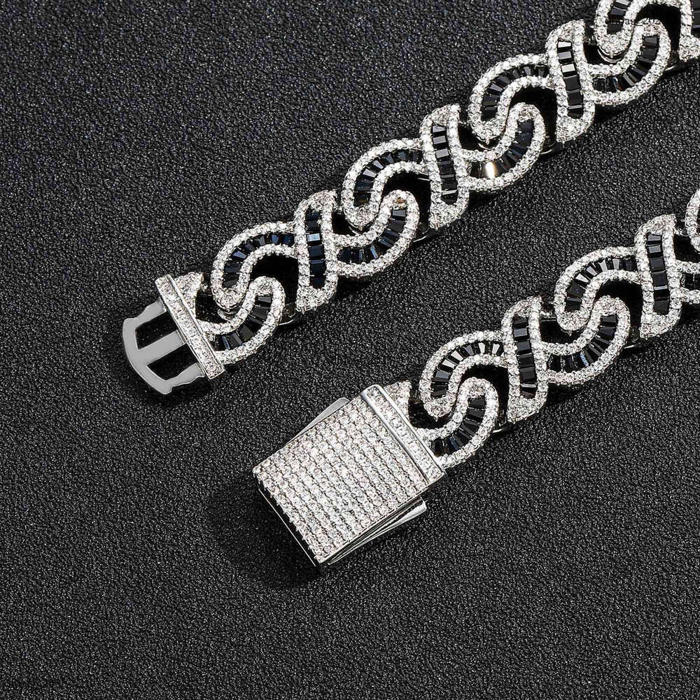 Hip Hop 12mm Figure 8 Infinite Cuban Bracelet Black Cubic Zirconia Necklace Rap Men's Trendy Jewelry