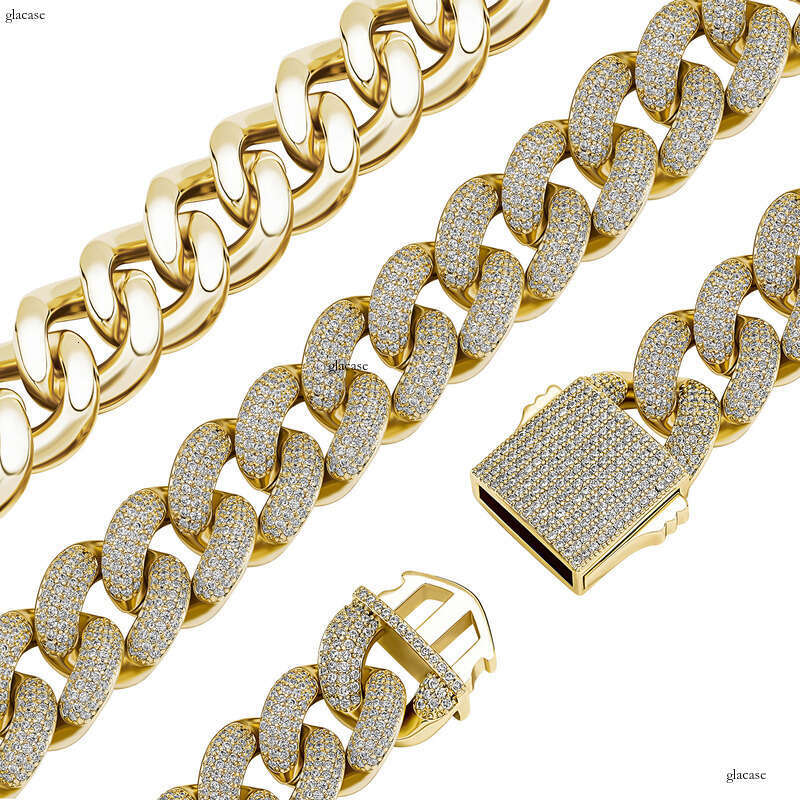 Hip-Hop Style 18MM Full Moissanite chain Spring Clasp Cuban Chain Necklace Bracelet Men's Personality Versatile Accessory