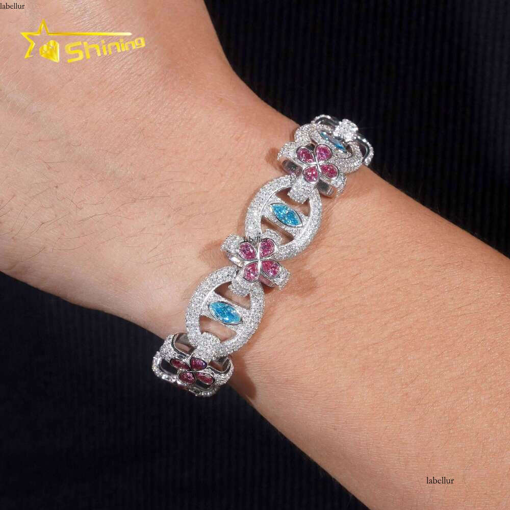 New Hip-Hop Jewelry Pure Sier Pass Tester Chilled Out Cross Eyed Colored Silica Cuban Chain Bracelet