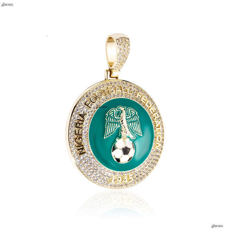 Hip-Hop Fashion Accessories Nigerian Football Sports Commemorative Pendant Colorful Enamel Moissanite chain Necklace