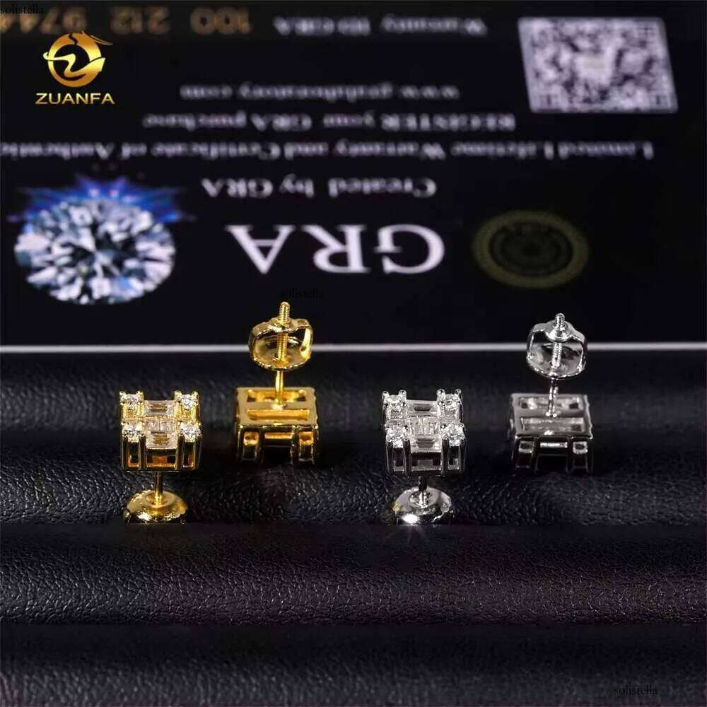 Wholesale Price Factory Directly High Quality Hip Hop Baguette Moissanite Studs Sterling Sier Dia Earring