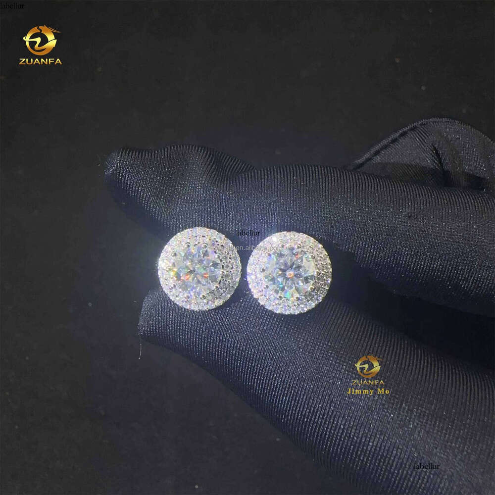 Stylish Fashion Style Drop Shining Hip Hop Circle Crescent Shape Iced out Moissanite Dia VVS1 Stud Earrings Man Gift