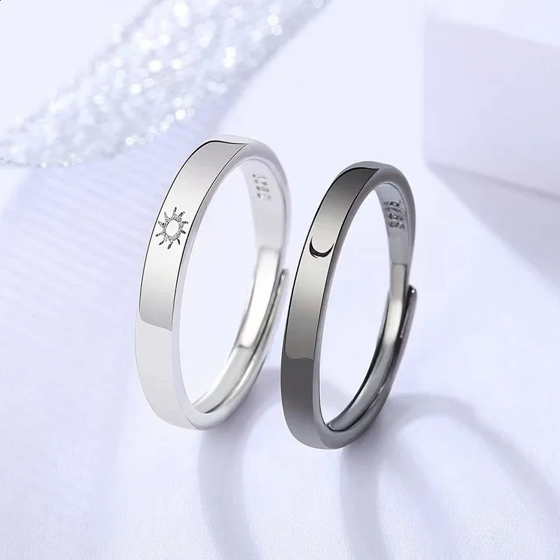 Classic Sun Moon Opening Couple Ring for Women Men Trendy Charm Black Star Ring Jewelry Wedding Anniversary Gifts 250805
