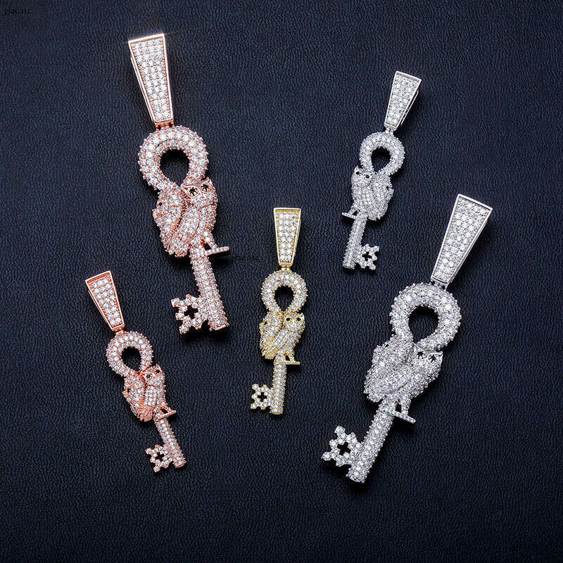 Owl Key Large and Small Hip Hop Pendant Full Moissanite chain Punk Necklace Bling