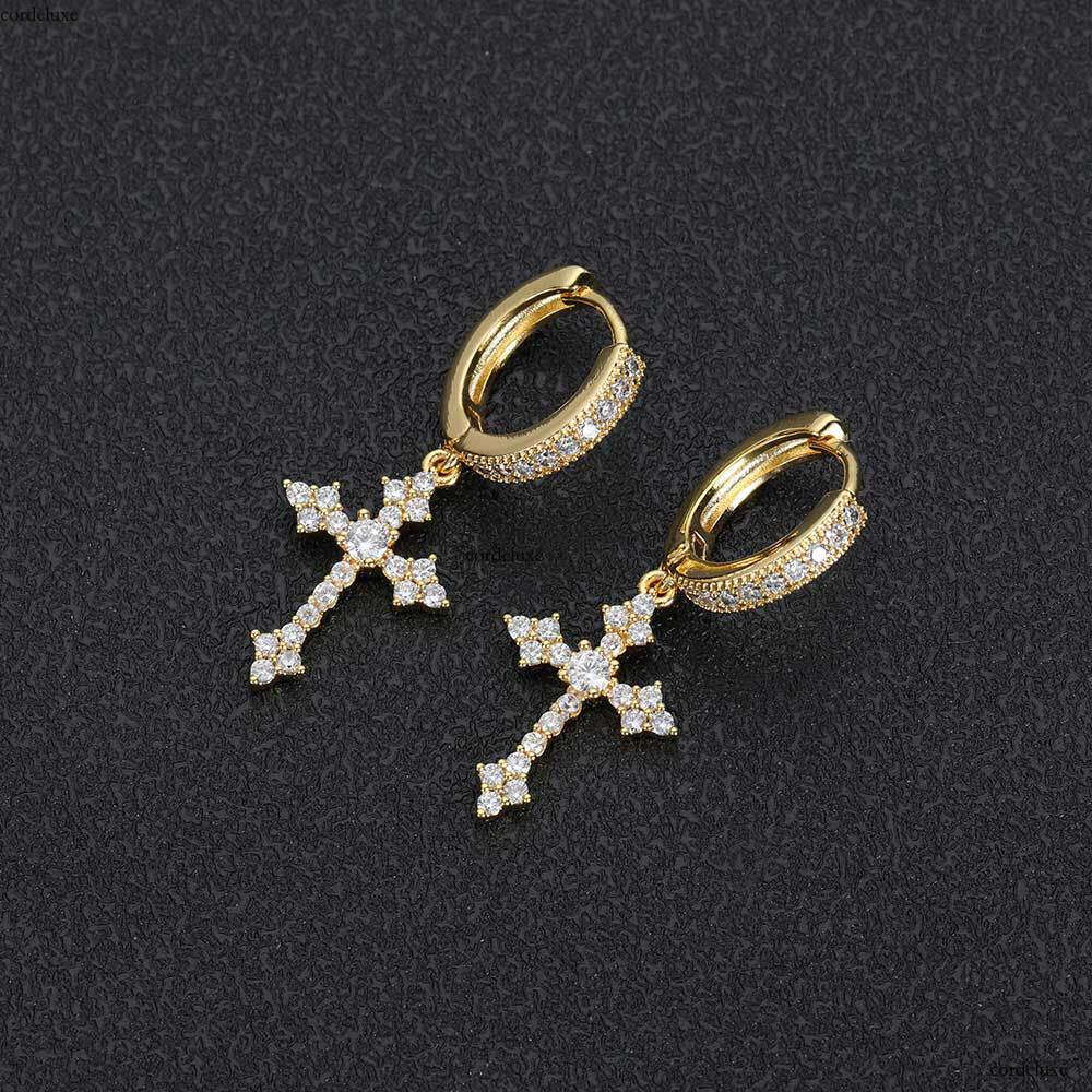 New Cross Micro Pave Zircon Hiohop Earrings Personality Rap Accessories
