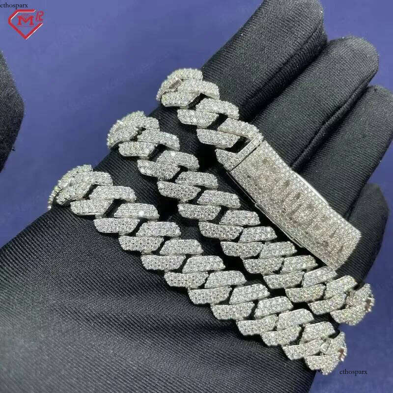 Custom 15mm 18mm Miami Hip Hop Iced Out Sterling Sier VVS Moissanite Cuban Link Chain