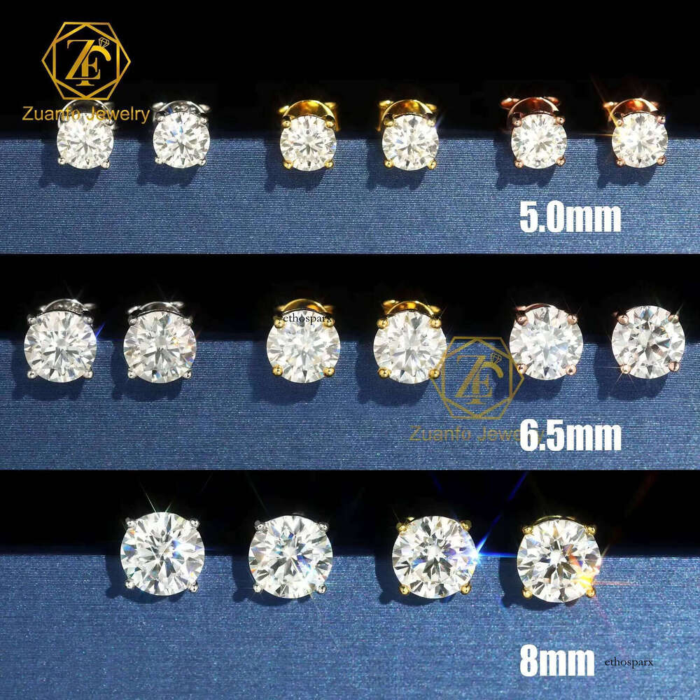 RTS Gold Plated GRA Certified Iced Out Round Brilliant Cut Lab Moissanite Dia Fine Jewelry Earring for Men Women