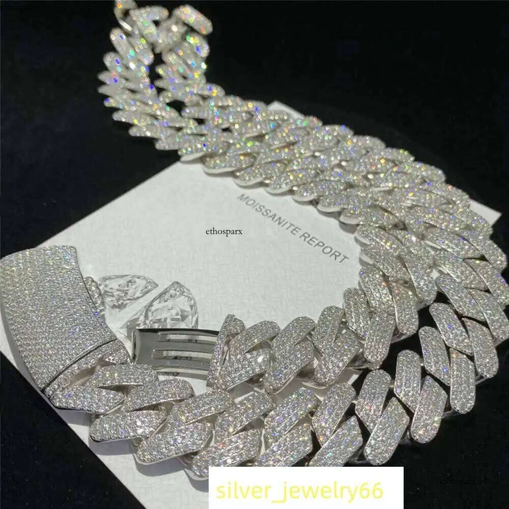 Full Iced Out d Color Vvs1 Moissanite Bracelet Bling Round Dia Hip Hop Necklace Solid Sier Men Cuban Link Chain