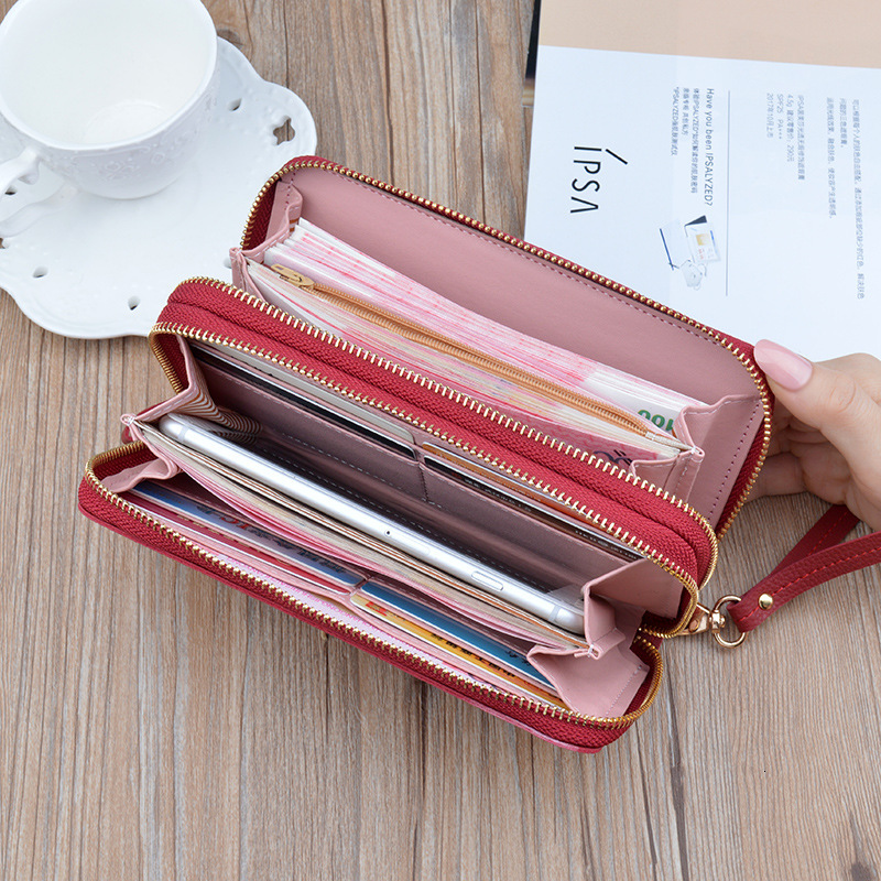 Double Zipper Wallet Women's Clutch Long Fashion Color-block Mom Designer Bag Luxury Bag Double-layer Wallet Large Capacity Lychee Pattern Wallet