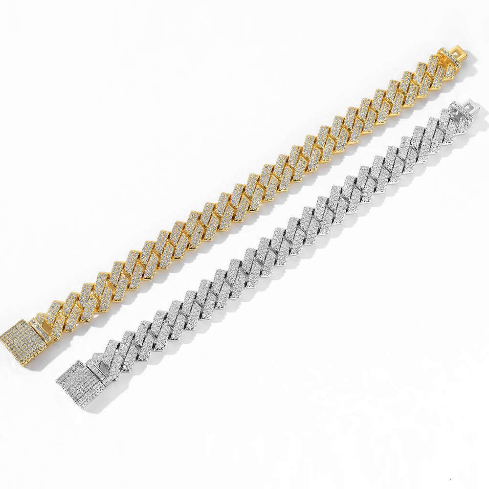 Hip Hop Micro Pave Zircon Men's Bar Chain 14mm Dia Cuban Bracelet