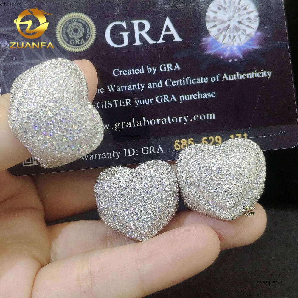 Iced Out Moissanite Engagement Hip Hop Fashion Sier Jewelry Heart Shape Dia Wedding Rings for Men Women