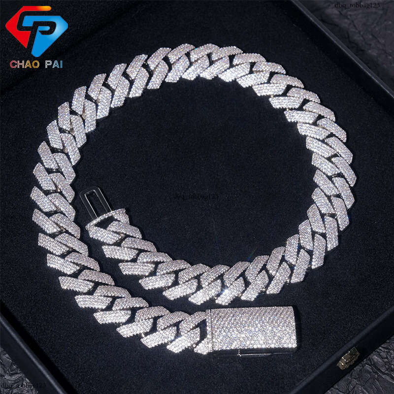 New 18mm 4 Row Stone Cuban Chain 5A Moissanite chain Inlaid Hip Hop Men's Bracelet Necklace