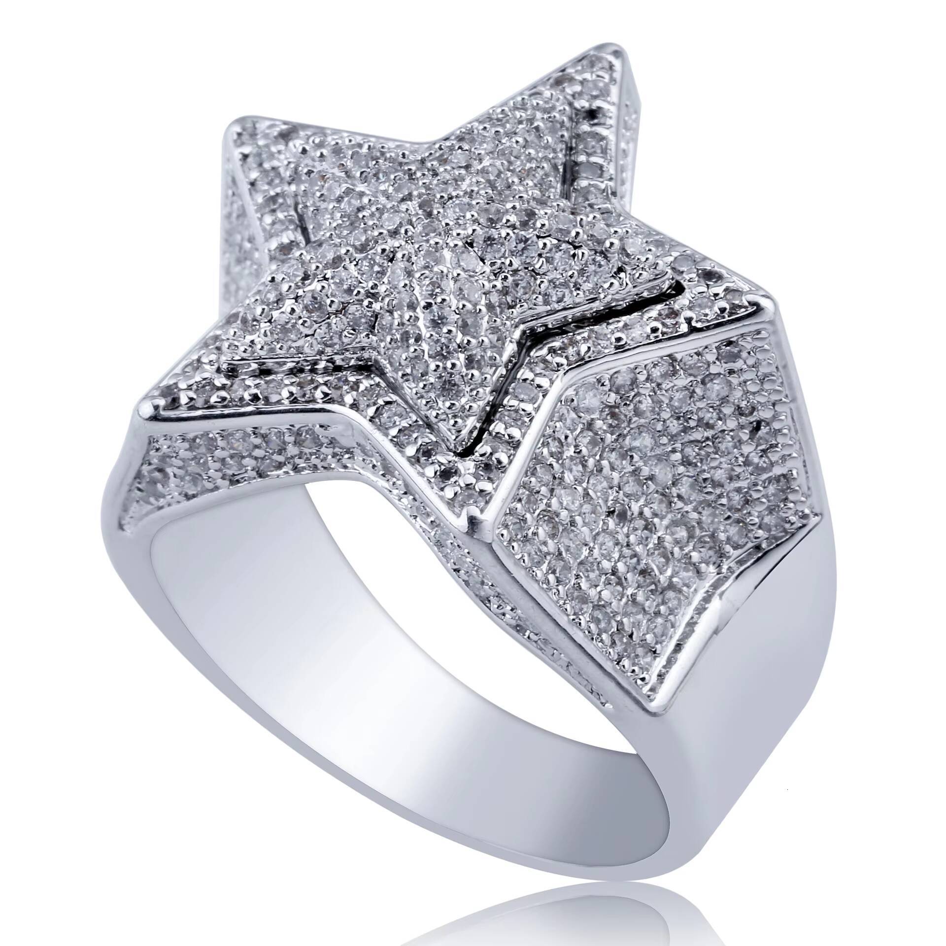 Wholesale Fashion Hip Hop Rapper Jewelry Rings Gold Plated Iced Out Moissanite Diamond Double Layer Super Star Ring