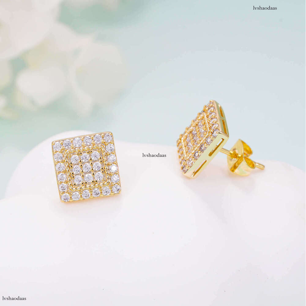 High-end Personality EarringIced Out VVS Inlaid Moissanite Princess Square 10mm Unisex Fashion Light Ear Jewelry Cross
