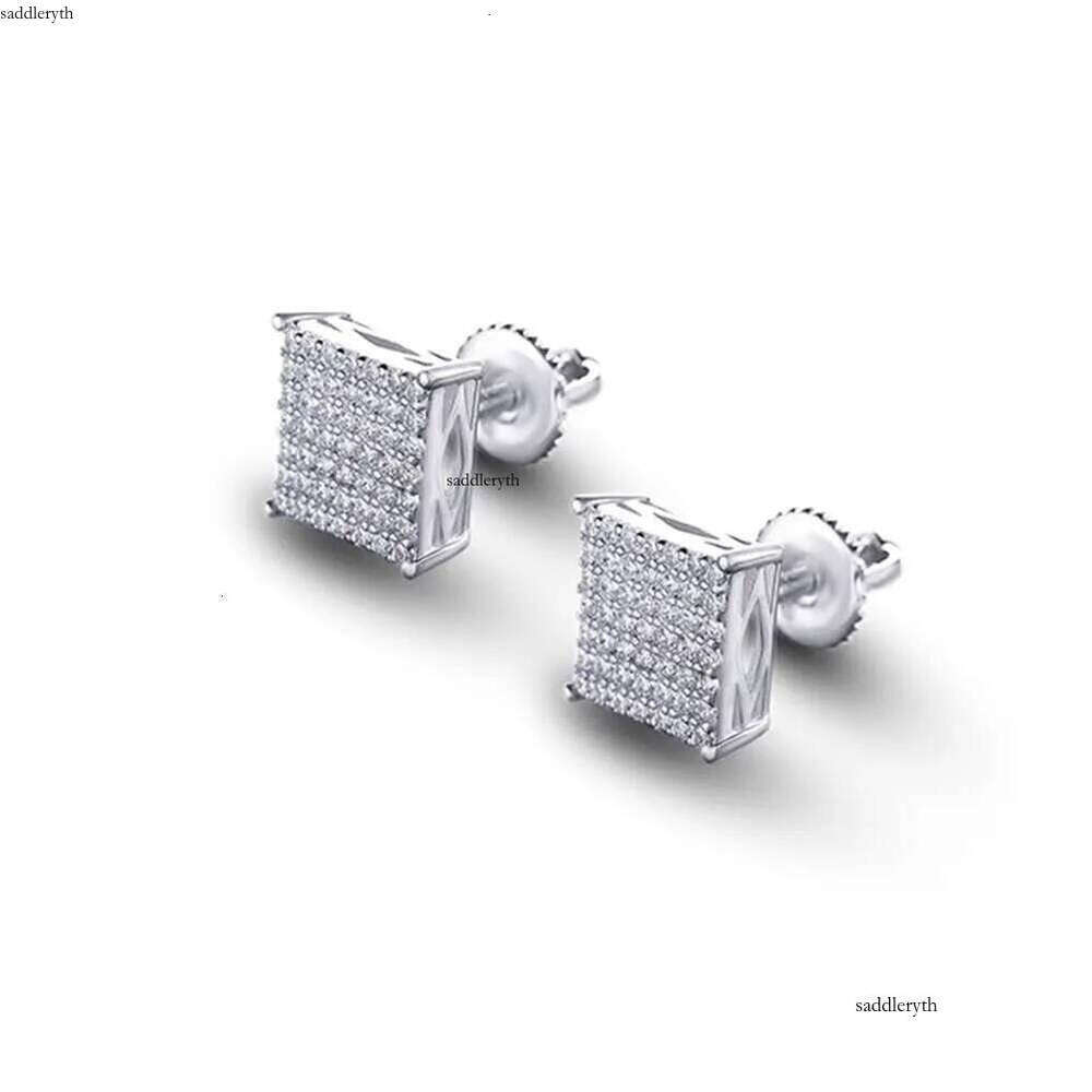 Wholesale Hip Hop Gold Plated Iced Out Cubic Zirconia Sterling Sier Screw Back Square Stud Earrings for Men Women e0 20