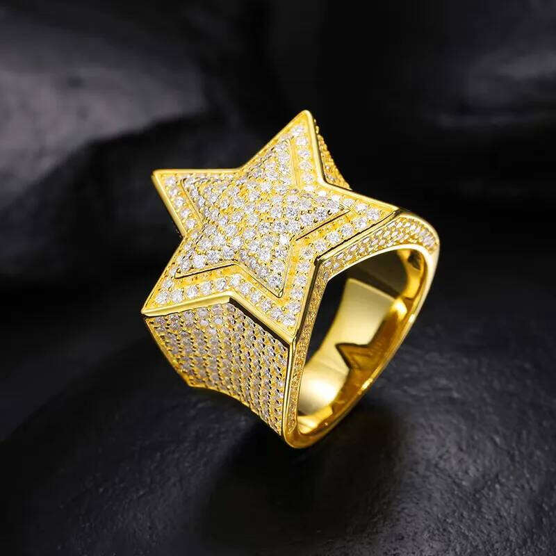 Hip Hop Fashion 3D Star VVS D Moissanite Sparkling Sterling Sier Ring Jewelry for Wedding Party Gift Engagement