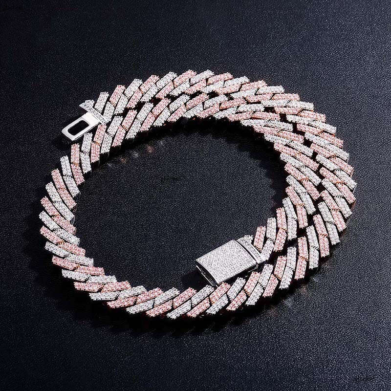 Hip Hop Style Encrypted Dia 14mm Cuban Chain Real Plated Full Moissanite chain Necklace Bling Gold Jewelry