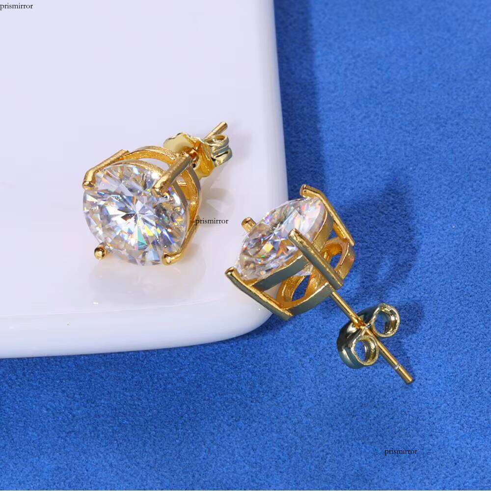 NUOYA VVS Moissanite Stud Earrings Sterling Sier 3-10mm Round Dia White Gold Plated Ear Studs Fine Jewelry Gift