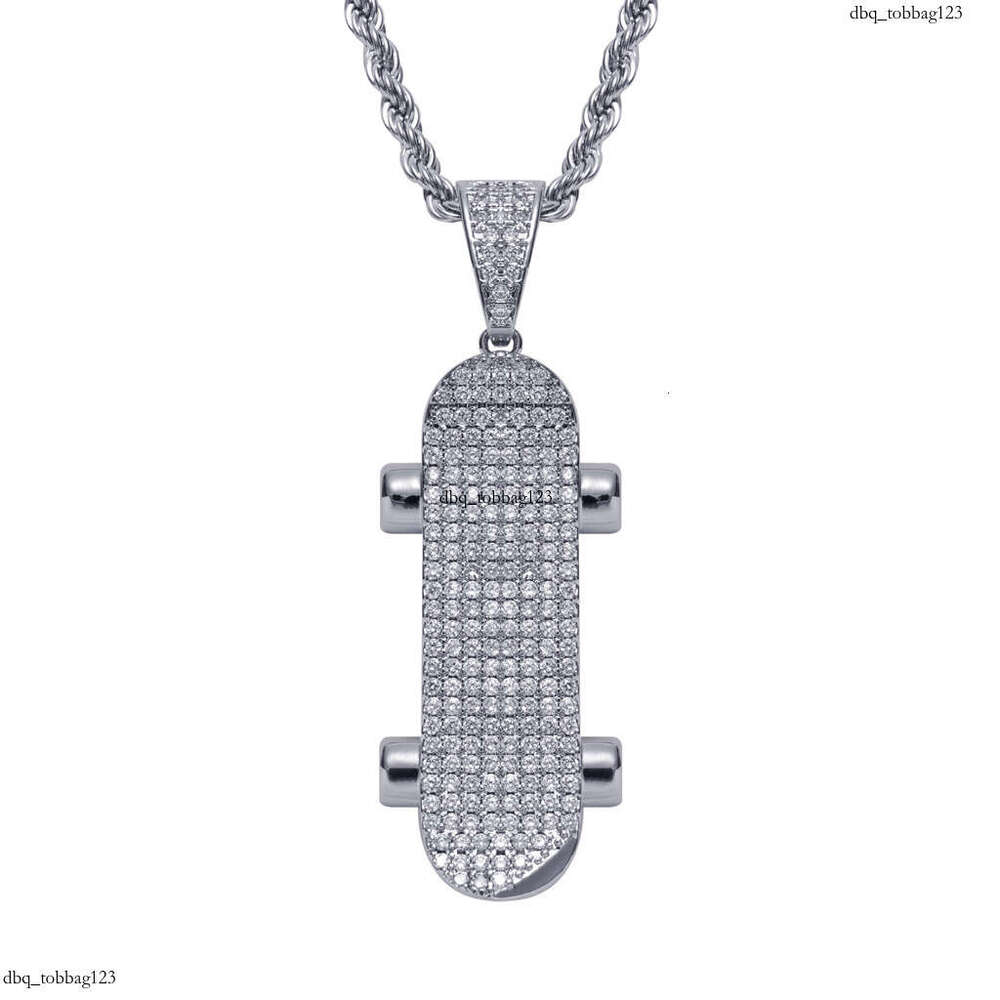 Men Skateboard Pendant Hip Hop Necklace Micro Paved Moissanite chain Personality Trendy Brand Cool Jewelry