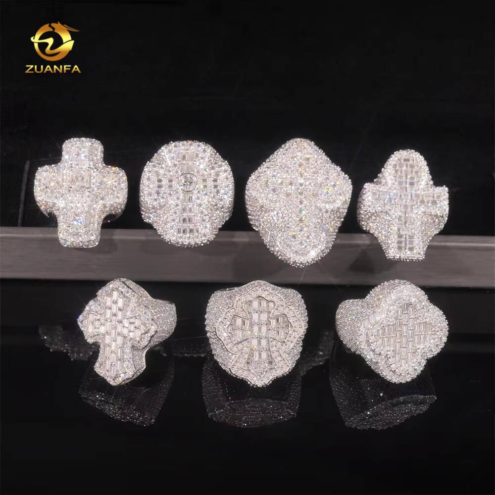 Hip Hop Style Hot Sale Vvs Moissanite Men Diamond Rings 925 Silver Ice Out Ring Cross Moissanite Hip Hop Ring Collection